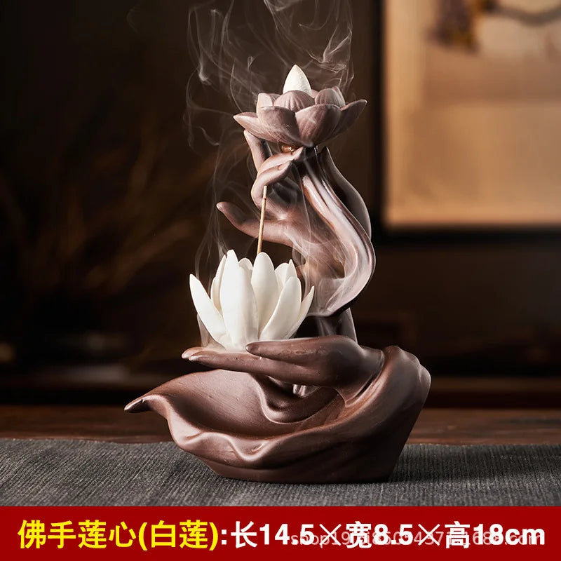 Ceramic Backflow Incense Stove Zen Buddha Hand Decor