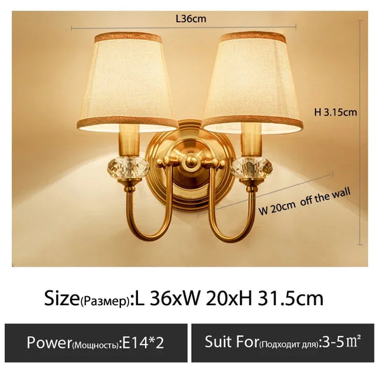 European Style Copper LED Wall Lamp for Bedroom &amp; Living Room