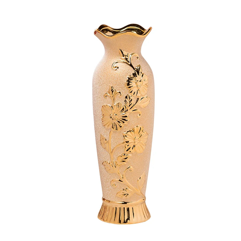 Gold Plated Ceramic Decorative Flower Vase for Home and Events