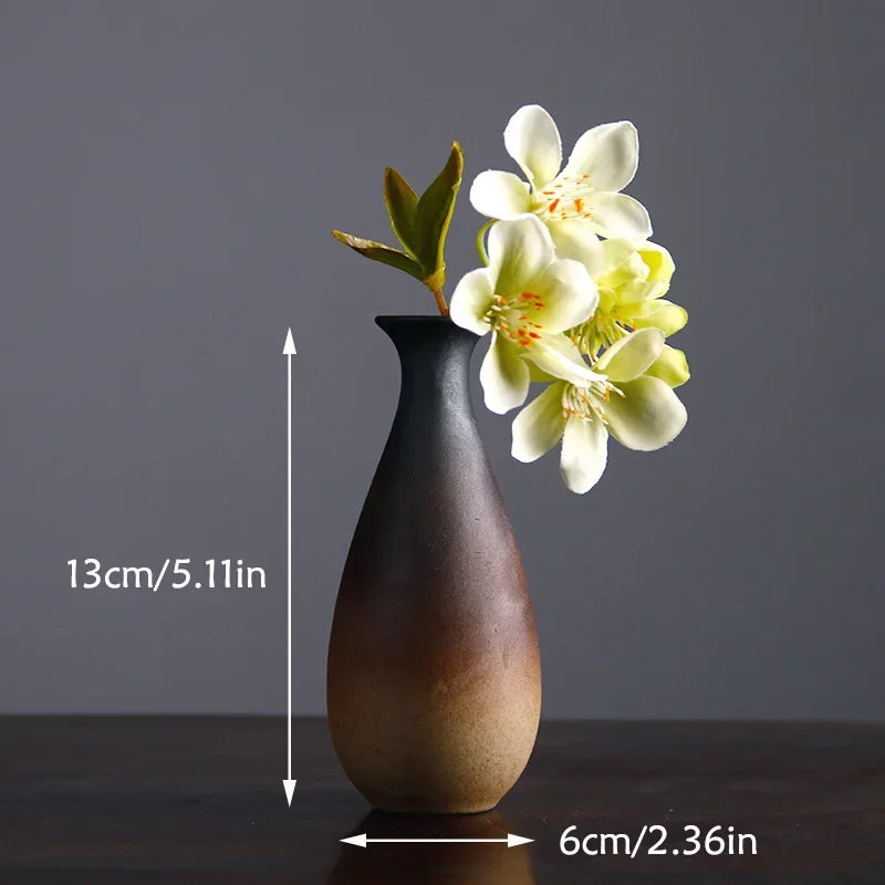 Retro Zen Ceramic Tabletop Vase for Flower Arrangement Decor