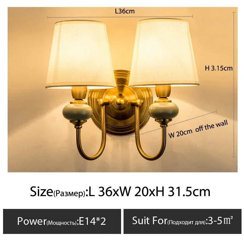 European Style Copper LED Wall Lamp for Bedroom &amp; Living Room