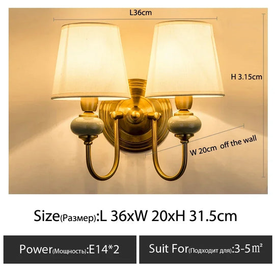 European Style Copper LED Wall Lamp for Bedroom &amp; Living Room