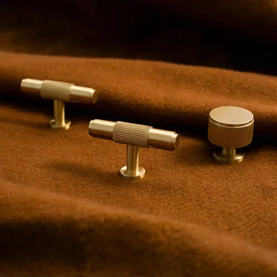 Brass Cabinet Knobs &amp; Knurled T-Bar Handles – Modern Furniture Hardware