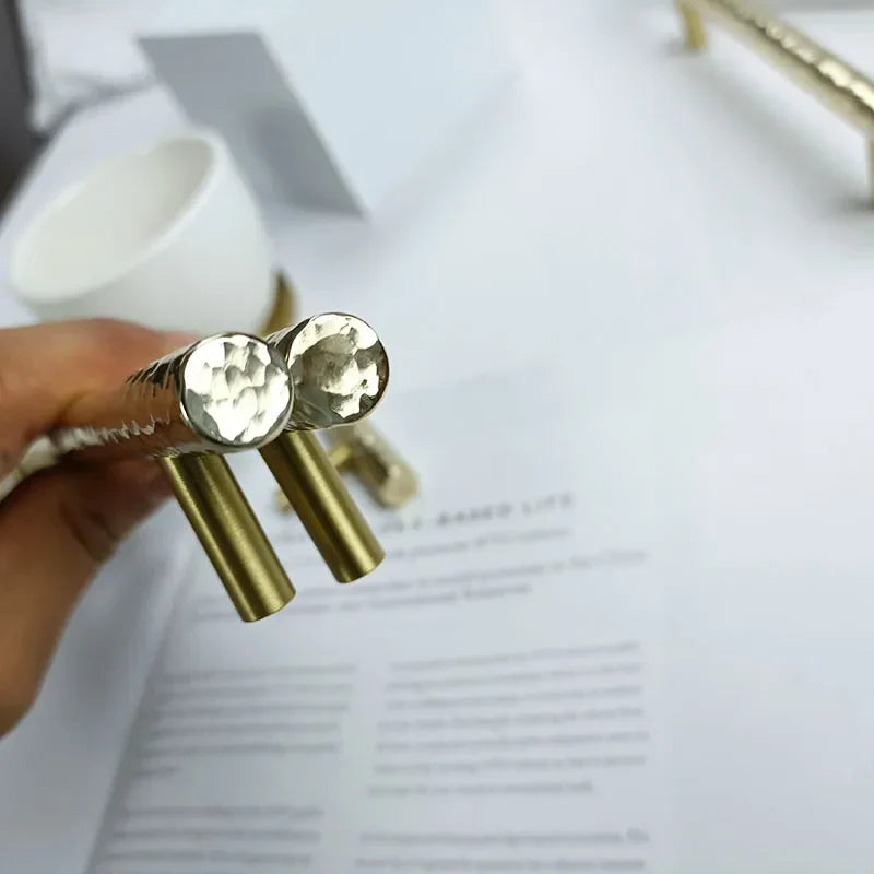 Hammered Brass Cabinet Handles – Light Gold Knobs and Pulls for Furniture