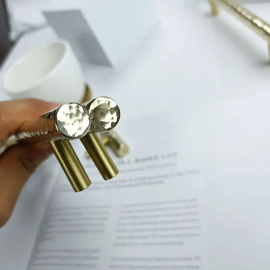 Hammered Brass Cabinet Handles – Light Gold Knobs and Pulls for Furniture