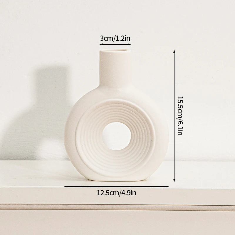 White Ceramic Vase Modern Minimalist Decorative Flower Vase