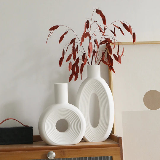 White Ceramic Vase Modern Minimalist Decorative Flower Vase