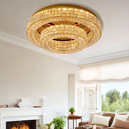 Modern Two-Tier Crystal Ceiling Light for Bedroom &amp; Living Room