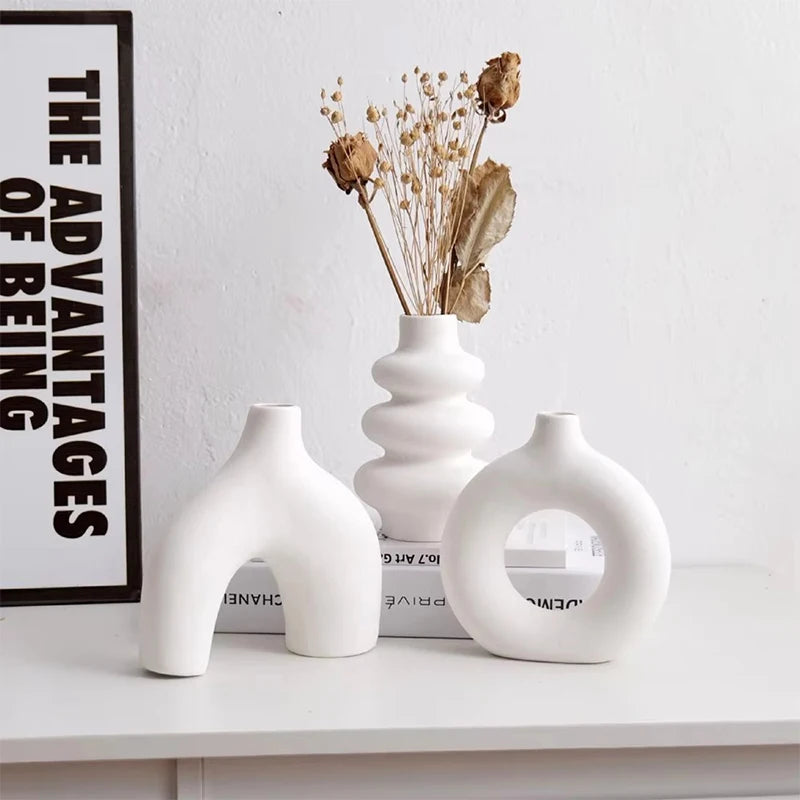 Set of 3 Ceramic Decorative Vases for Tabletop and Shelf Decor