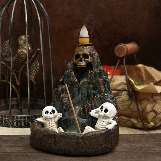 Skull Mountain Backflow Incense Burner Resin Decor