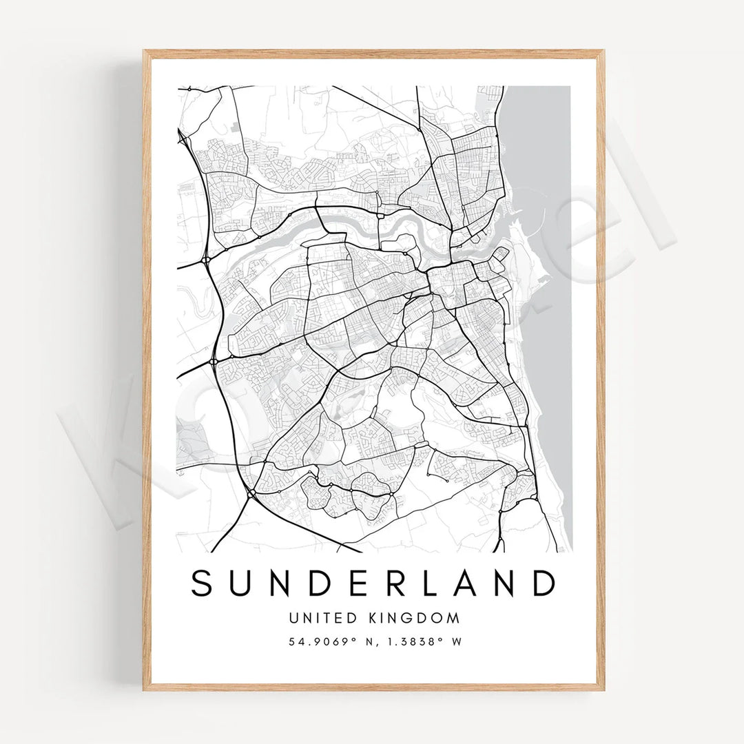 Minimalist Black White City Map Wall Art Canvas Print
