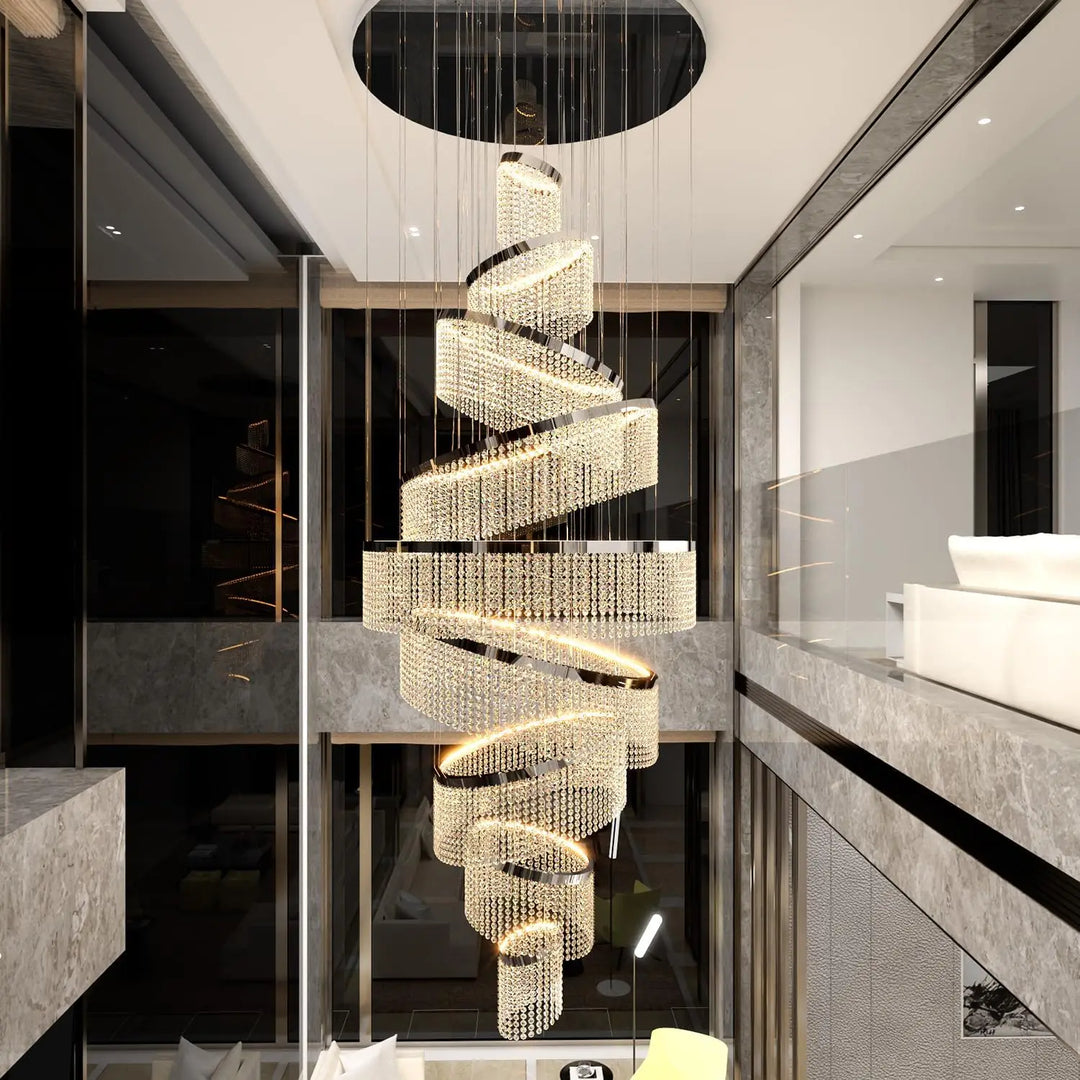 Large Crystal Ring Chandelier for High Ceilings &amp; Staircase Foyers