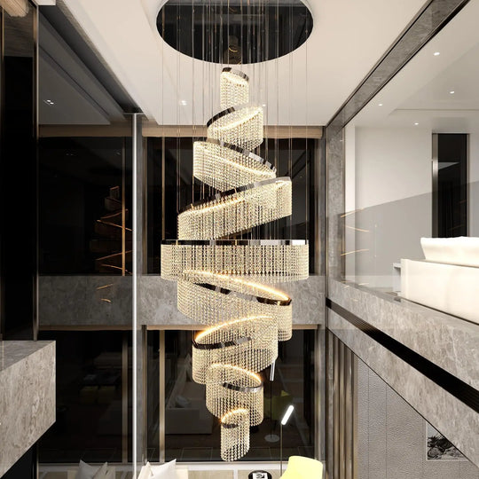 Large Crystal Ring Chandelier for High Ceilings &amp; Staircase Foyers