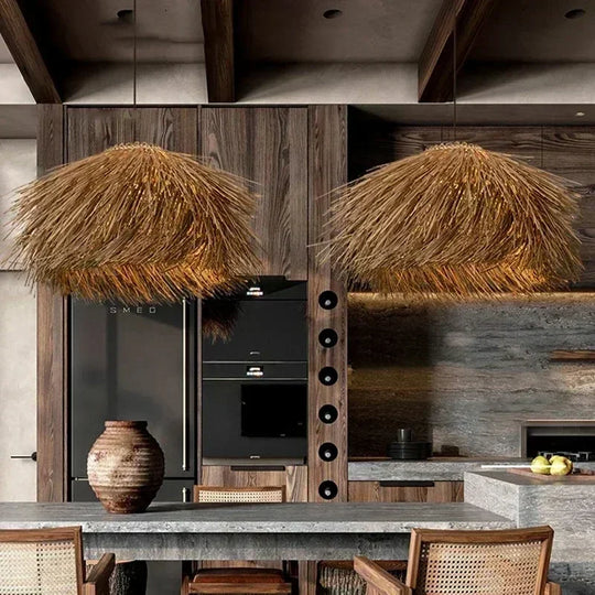 Handwoven Rattan Pendant Light Wicker Ceiling Lamp for Living Room