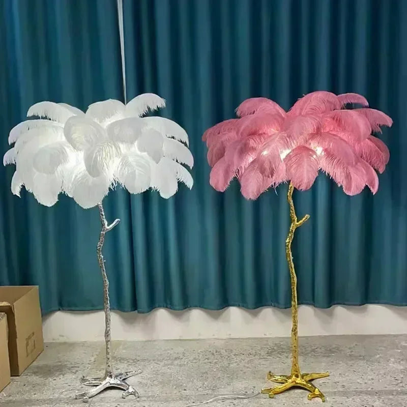Lily Nordic Feather LED Floor Lamp – Luxury Ostrich Standing Light