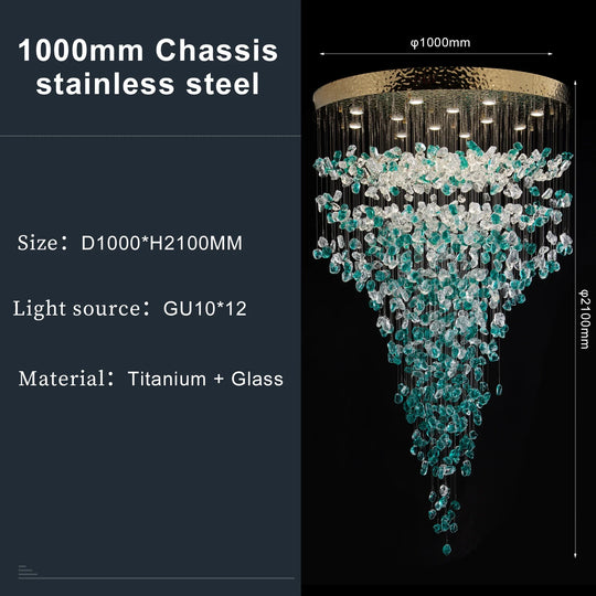 Large Green Crystal Chandelier Luxury LED Light for Lobby &amp; Stair