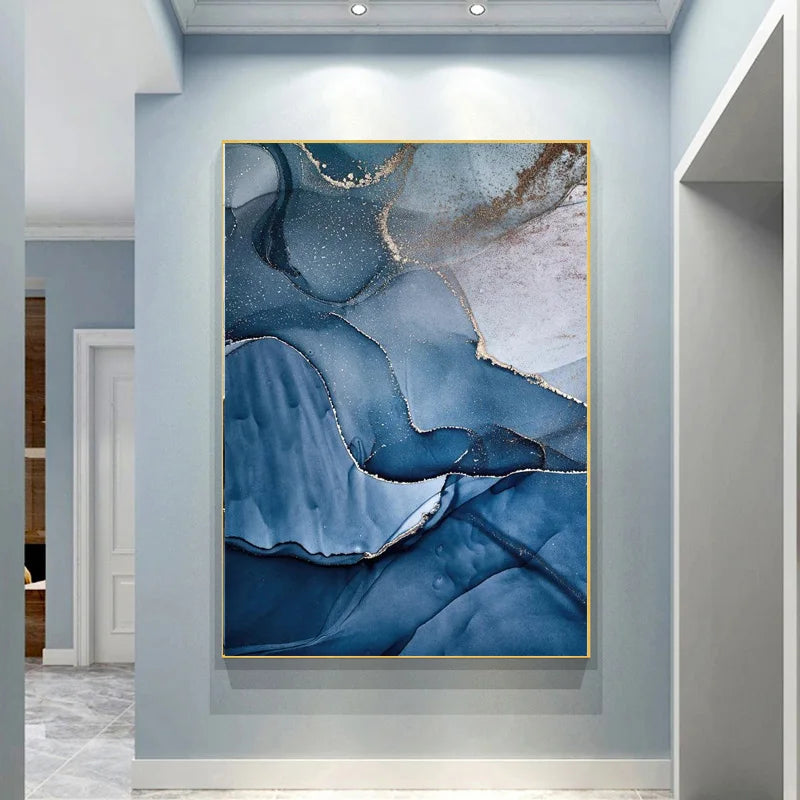 Shades of Blue Liquid Marble Abstract Canvas Wall Art