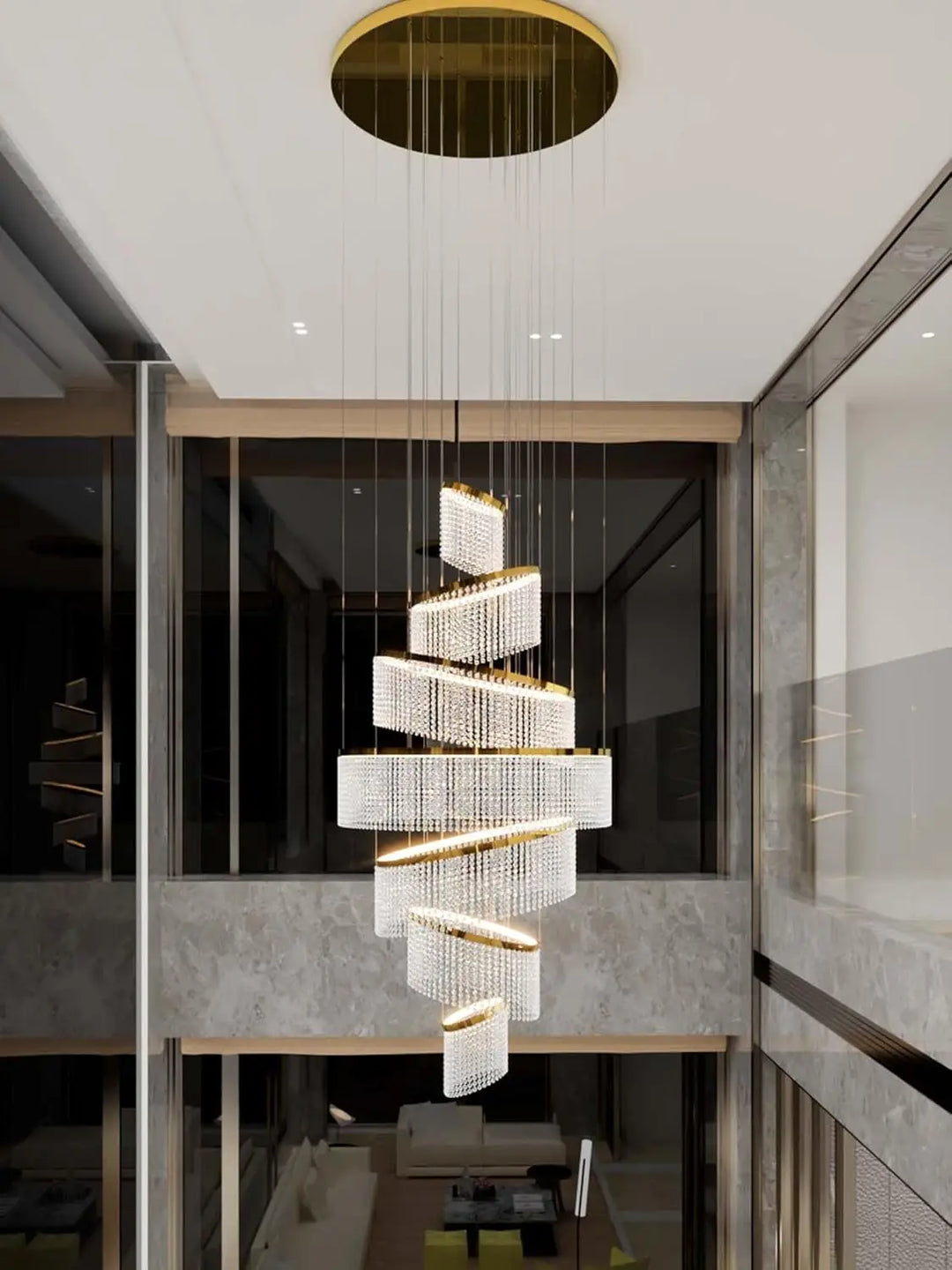Large Crystal Ring Chandelier for High Ceilings &amp; Staircase Foyers