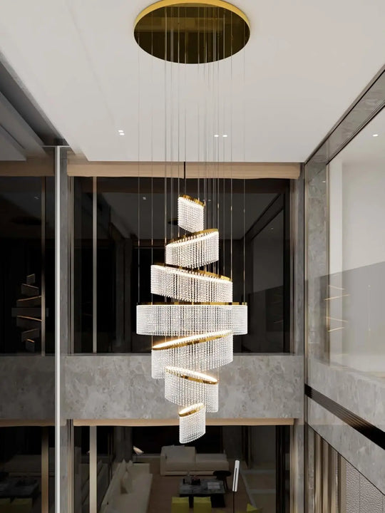 Large Crystal Ring Chandelier for High Ceilings &amp; Staircase Foyers