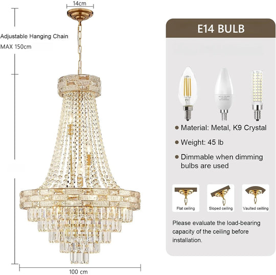 Modern Gold Crystal Chandelier for Dining &amp; Living Spaces