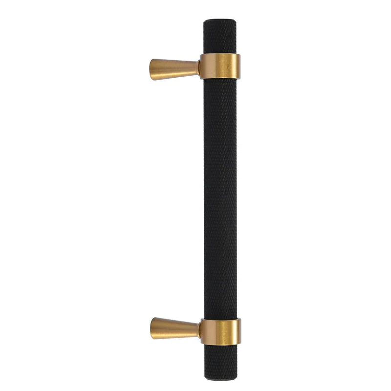 Solid Brass Knurled Cabinet Handles – Gold and Black Pulls and Knobs for Furniture