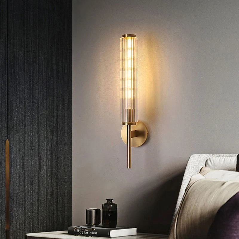 Modern Glass Wall Sconce Gold Brass Indoor Light for Bedroom &amp; Hall