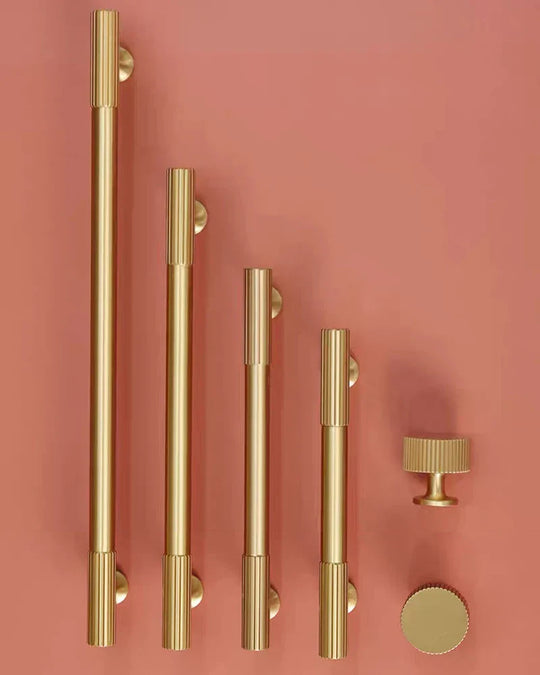 Solid Brass Art Deco Cabinet Handles – Knurled T-Bar Pulls and Knobs for Furniture