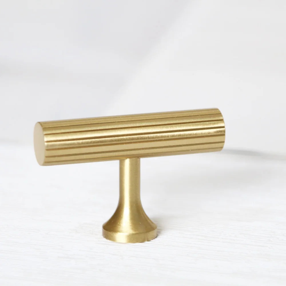 Solid Brass Art Deco Cabinet Handles – Knurled T-Bar Pulls and Knobs for Furniture