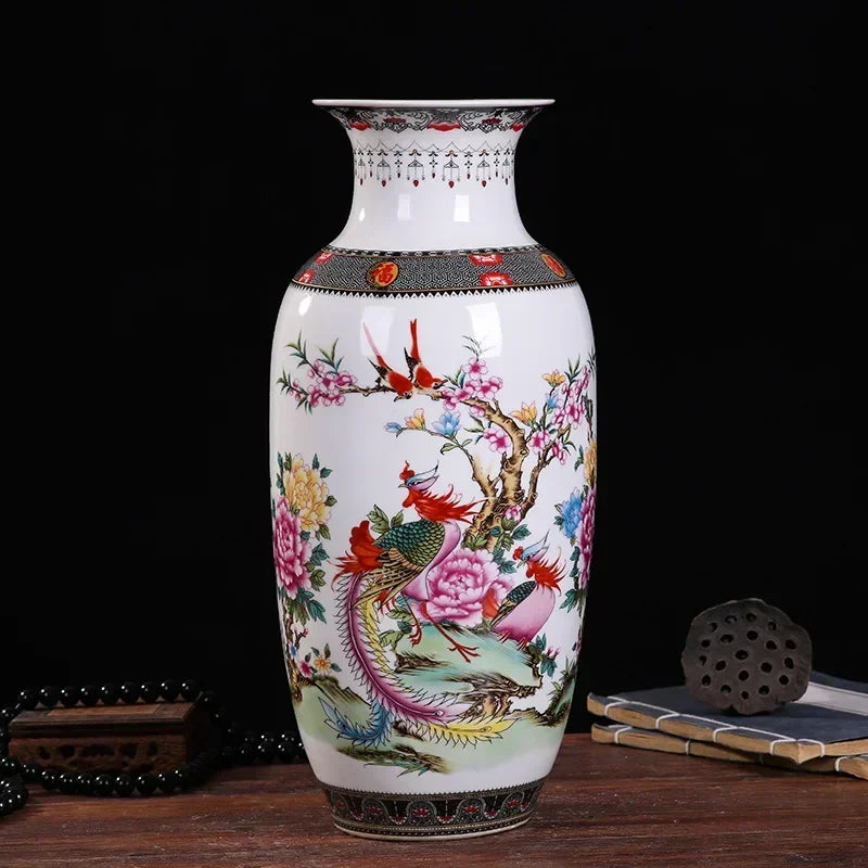 Ceramic Double Flower Decorative Vase for Living Room Table Decor
