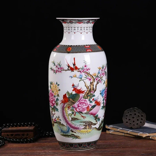 Ceramic Double Flower Decorative Vase for Living Room Table Decor