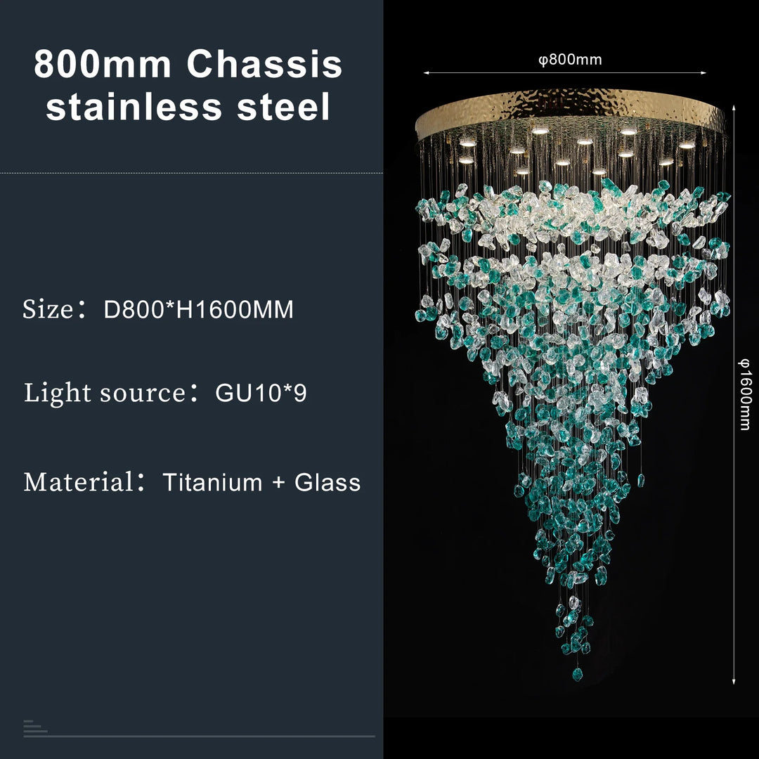 Large Green Crystal Chandelier Luxury LED Light for Lobby &amp; Stair