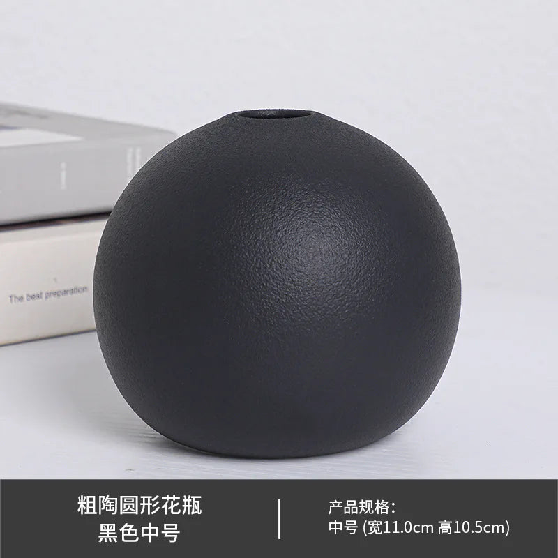 Black and White Ceramic Ball Vase for Hydroponic Flower Decor