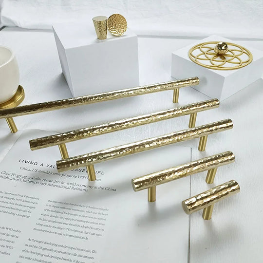 Hammered Brass Cabinet Handles – Light Gold Knobs and Pulls for Furniture
