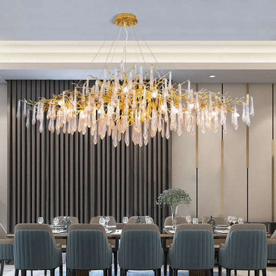 Luxury Long Hanging Crystal Chandelier Light for Dining Table &amp; Living Room