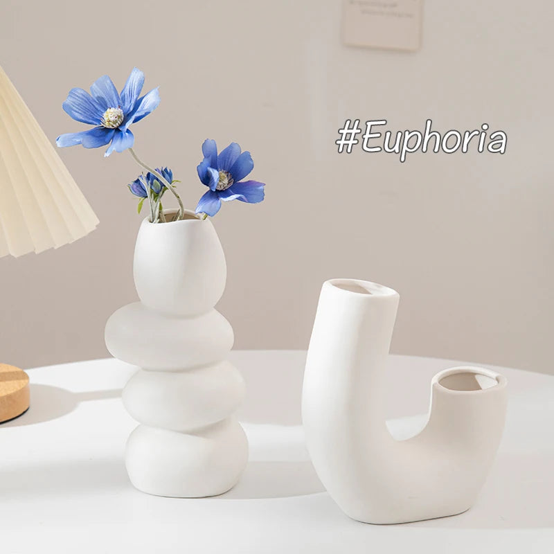 White Ceramic Vase Modern Minimalist Decorative Flower Vase