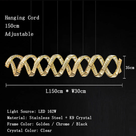 Victoria Spiral Crystal Chandelier – Golden Luxury Dining Lamp