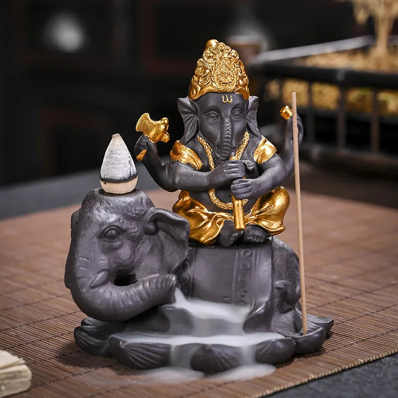 Elephant Head Ganesha Backflow Incense Burner Zen Decor