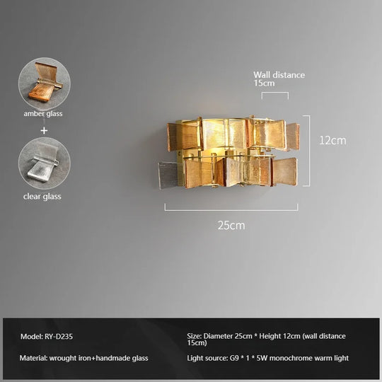 Simple Amber &amp; Blue Glass Wall Lamp – High-End Decorative Bedside Light
