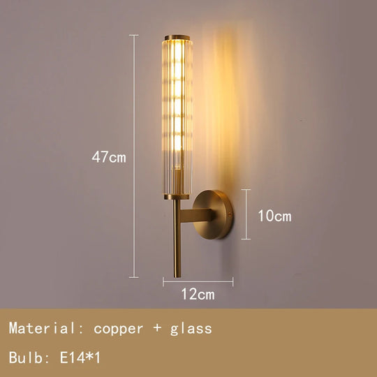 Modern Glass Wall Sconce Gold Brass Indoor Light for Bedroom &amp; Hall