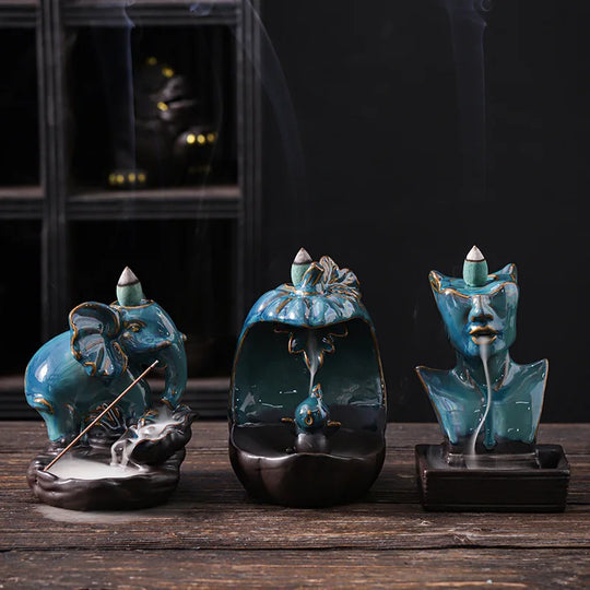 Ceramic Elephant Backflow Incense Burner Decorative Pedestal