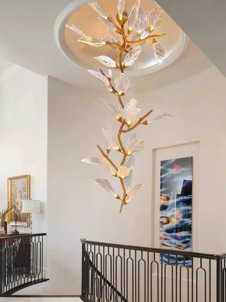 Luxury Leaf Chandelier Copper Pendant Light for Staircase &amp; Villa