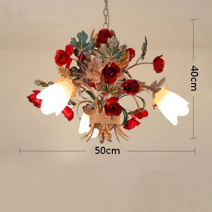 American Retro Glass Flower Chandelier for Living &amp; Dining Room