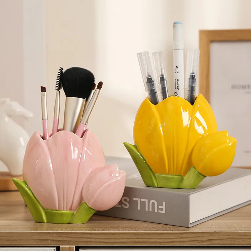 Ceramic Tulip Decorative Vase for Desktop and Tabletop Decor