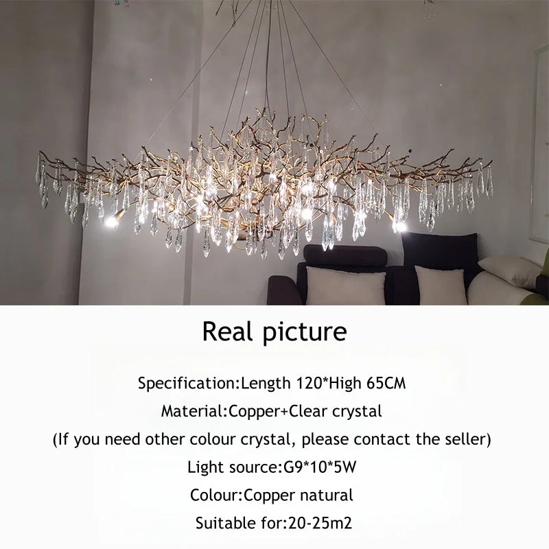 Luxury Long Hanging Crystal Chandelier Light for Dining Table &amp; Living Room