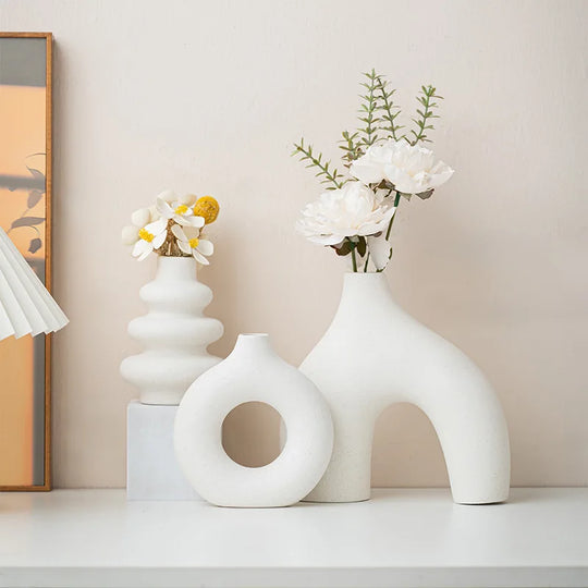 Set of 3 Ceramic Decorative Vases for Tabletop and Shelf Decor