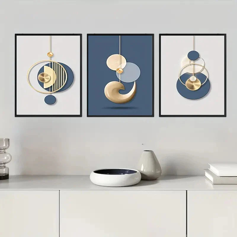 Set of 3 Minimalist Sun Moon Abstract Canvas Wall Art