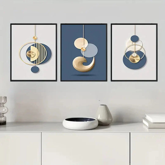 Set of 3 Minimalist Sun Moon Abstract Canvas Wall Art