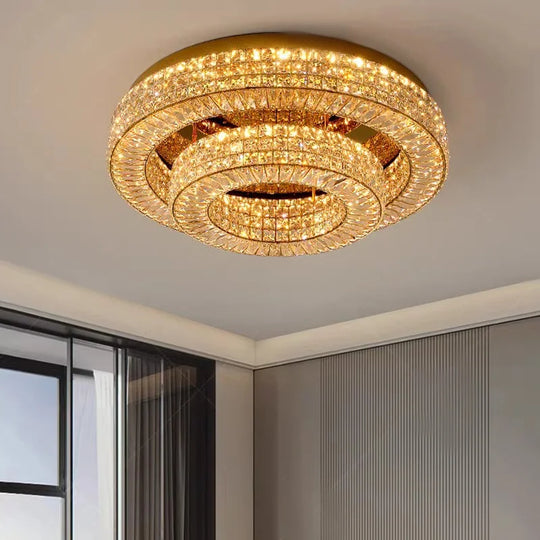 Modern Two-Tier Crystal Ceiling Light for Bedroom &amp; Living Room