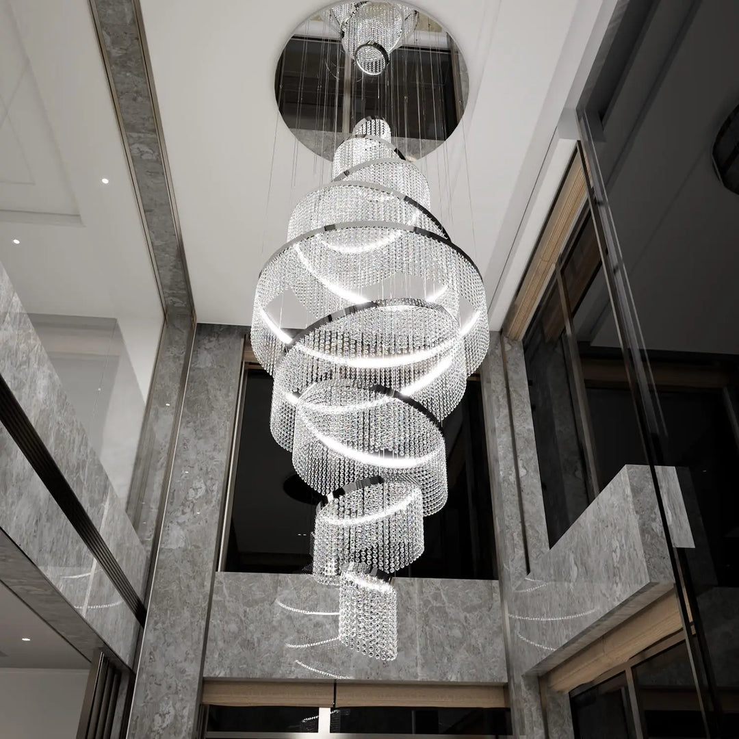 Large Crystal Ring Chandelier for High Ceilings &amp; Staircase Foyers
