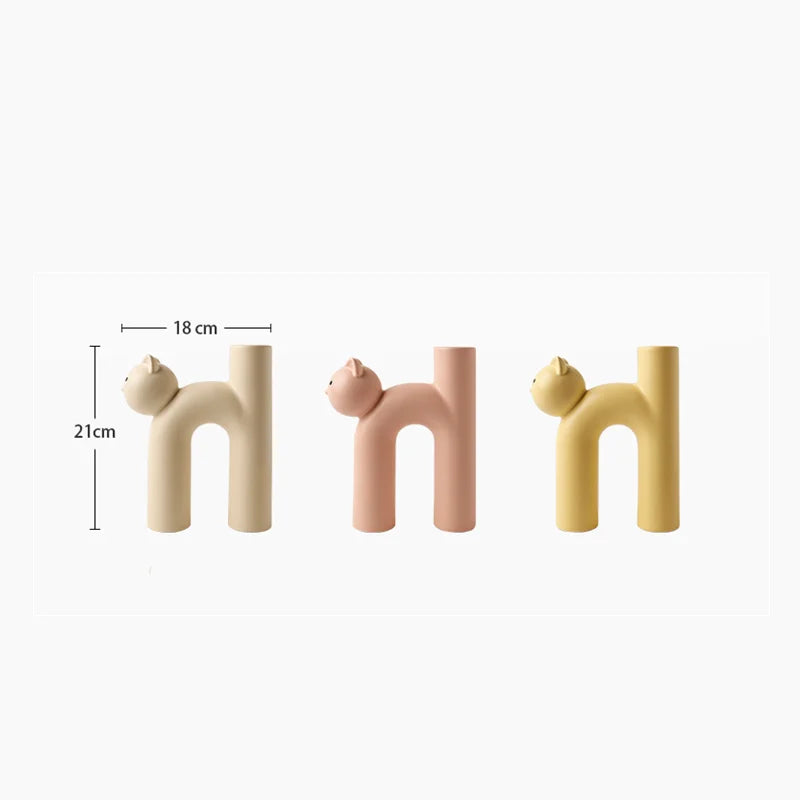 Cute Cat Head Ceramic Vase H Shape Tube Design